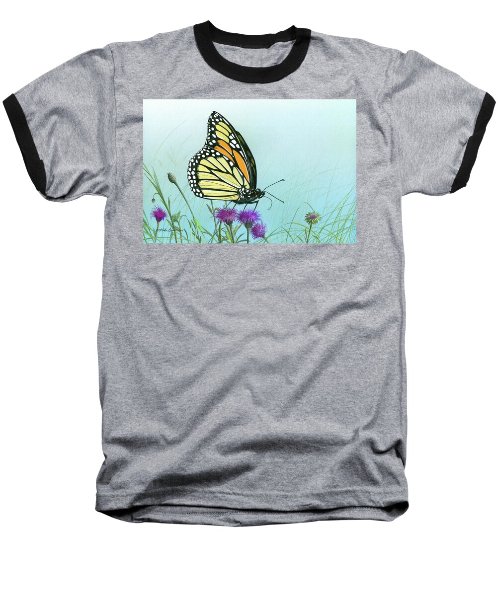 Monarch Butterfly Baseball T-Shirt featuring the painting Purple Passion by Mike Brown
