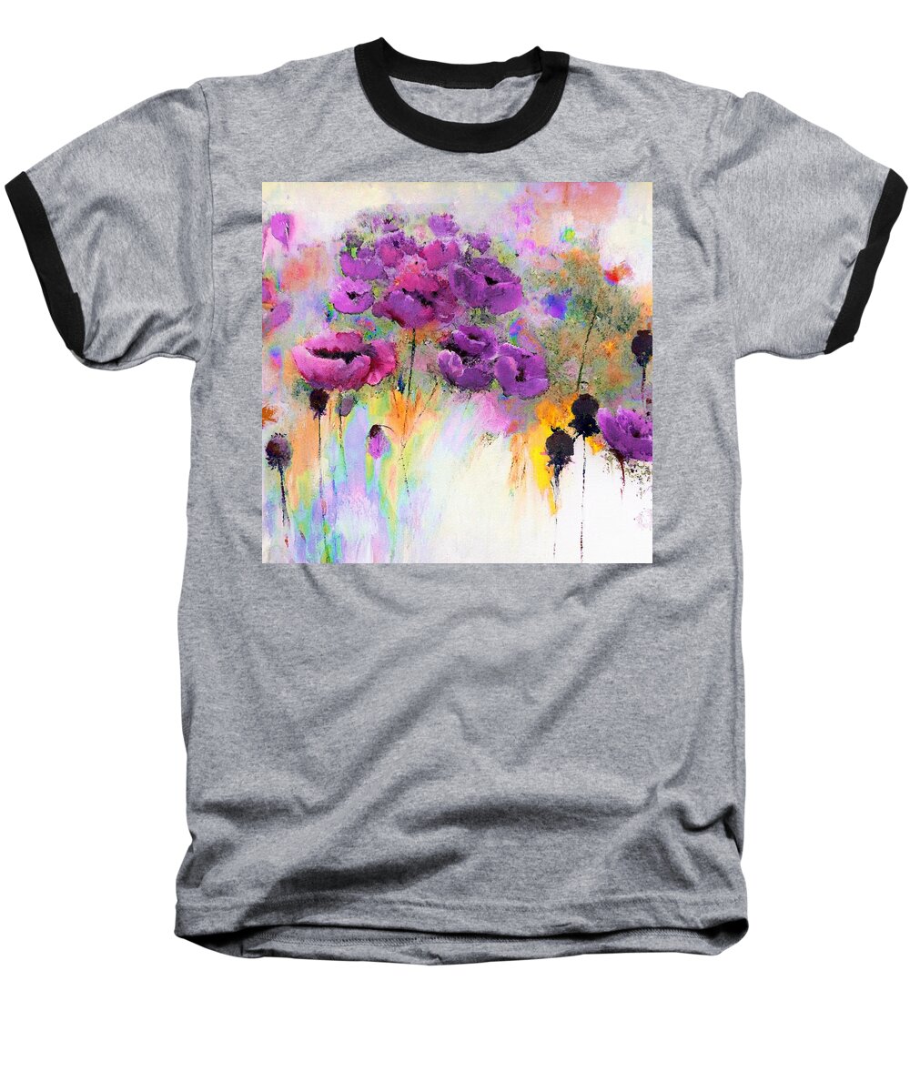Purple Baseball T-Shirt featuring the digital art Purple Poppy Passion Painting by Lisa Kaiser