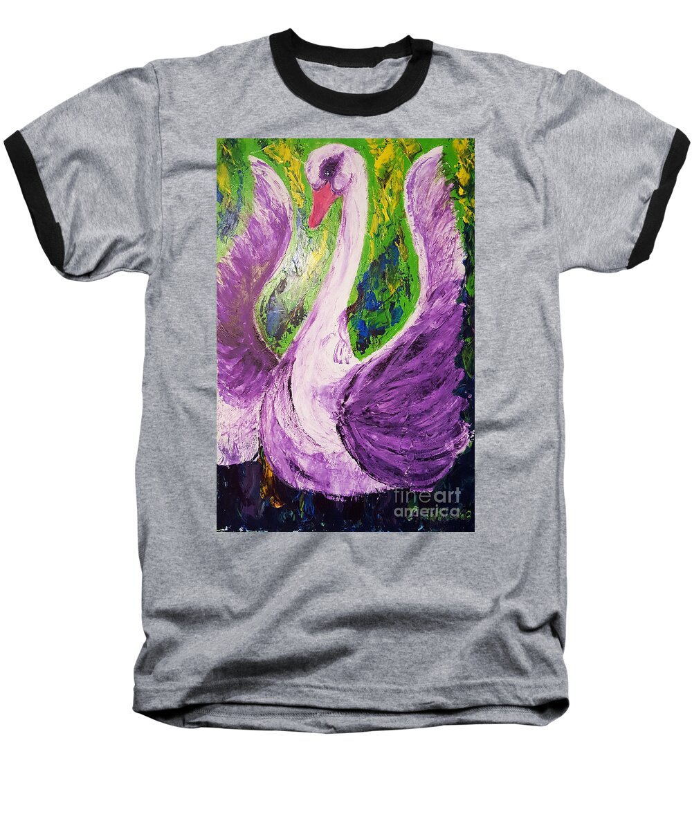 Swan Baseball T-Shirt featuring the painting Purple Swan by Ania Milo