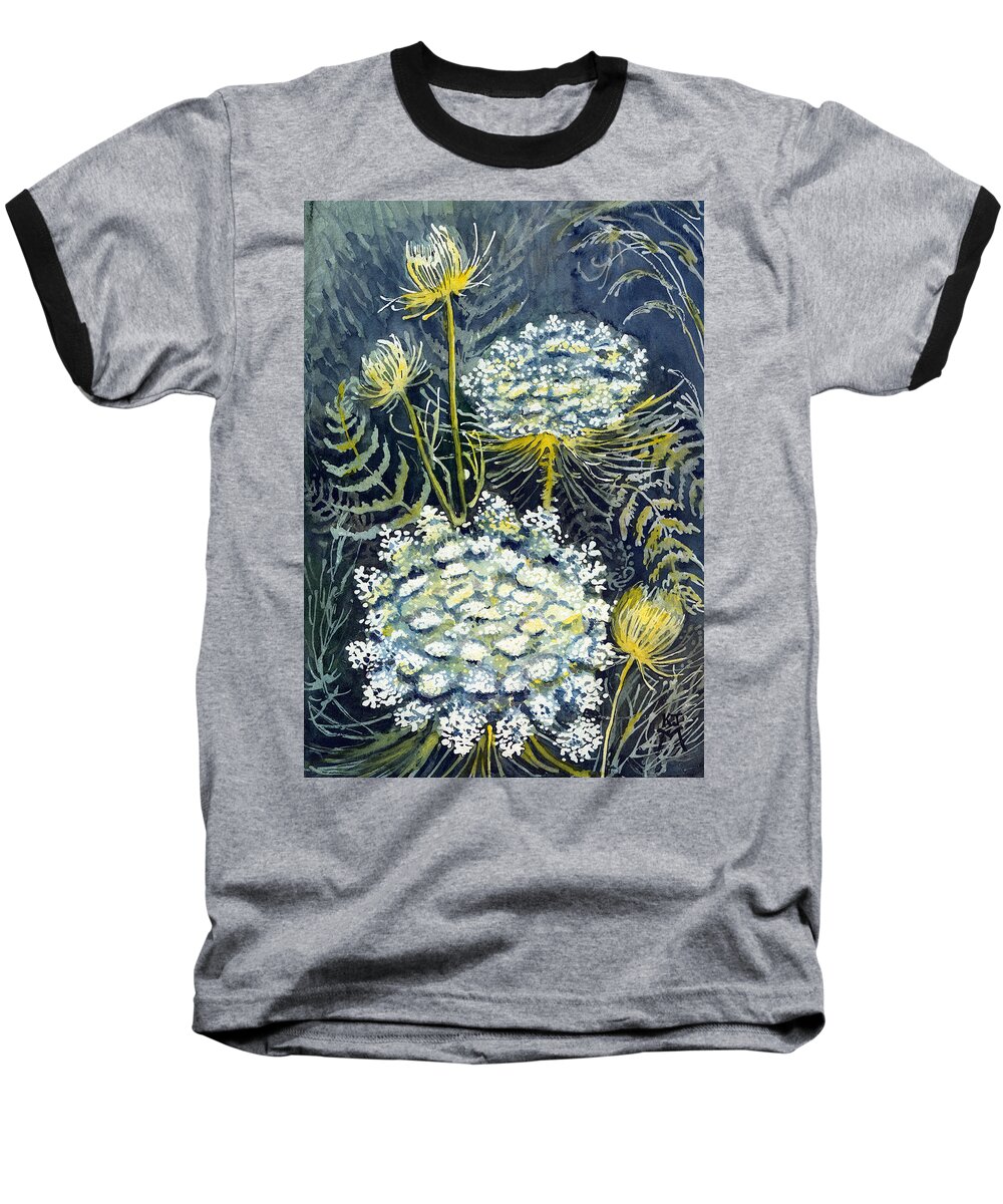 Wildflowers Baseball T-Shirt featuring the painting Queen Anne's Lace by Katherine Miller