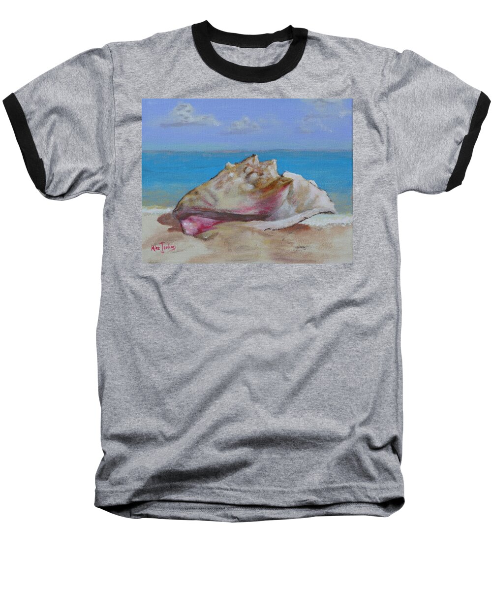 Shell Baseball T-Shirt featuring the painting Queen Conch Shell by Mike Jenkins