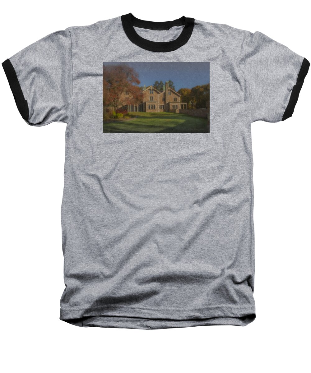 Quest House Baseball T-Shirt featuring the painting Quest House Garden by Bill McEntee