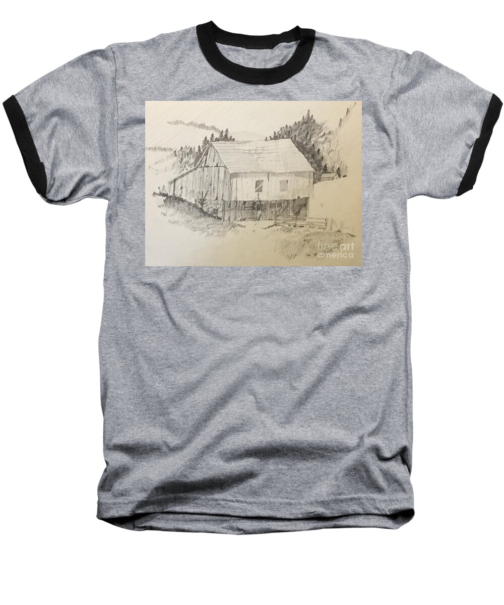 Barn Baseball T-Shirt featuring the drawing Quiet Barn by Thomas Janos