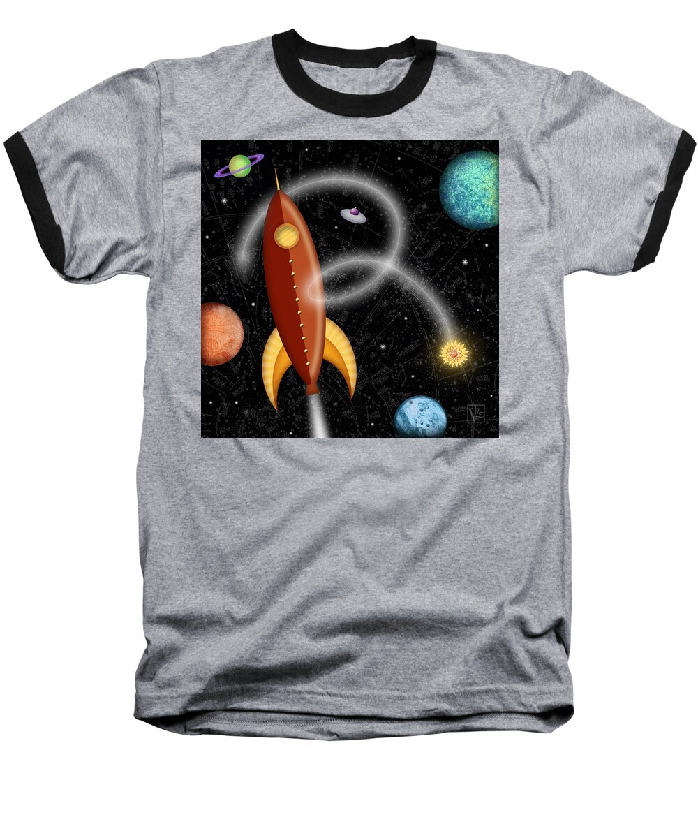Rocket Baseball T-Shirt featuring the digital art R is for Rocket by Valerie Drake Lesiak