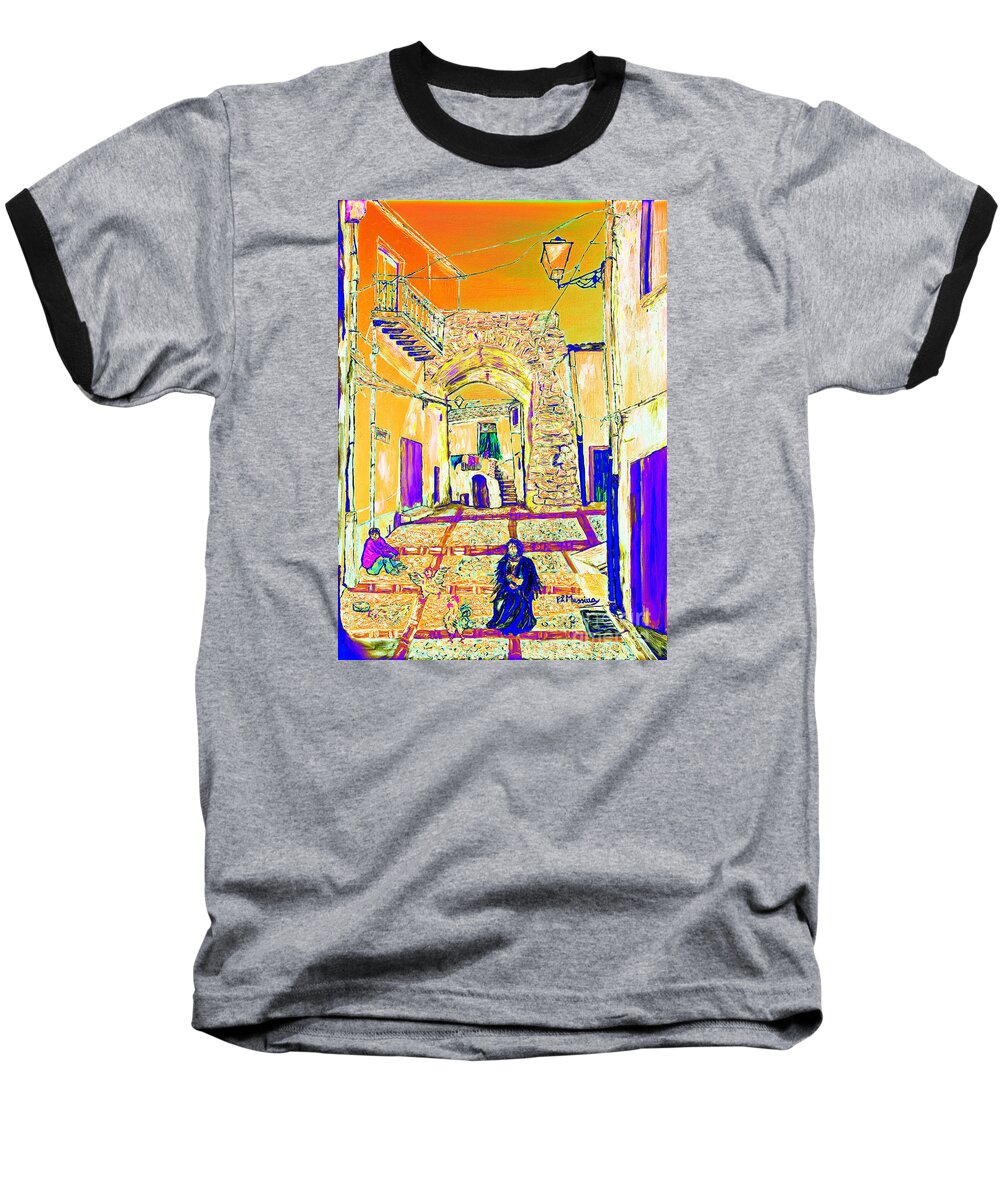 Color Baseball T-Shirt featuring the painting Rabato by Loredana Messina