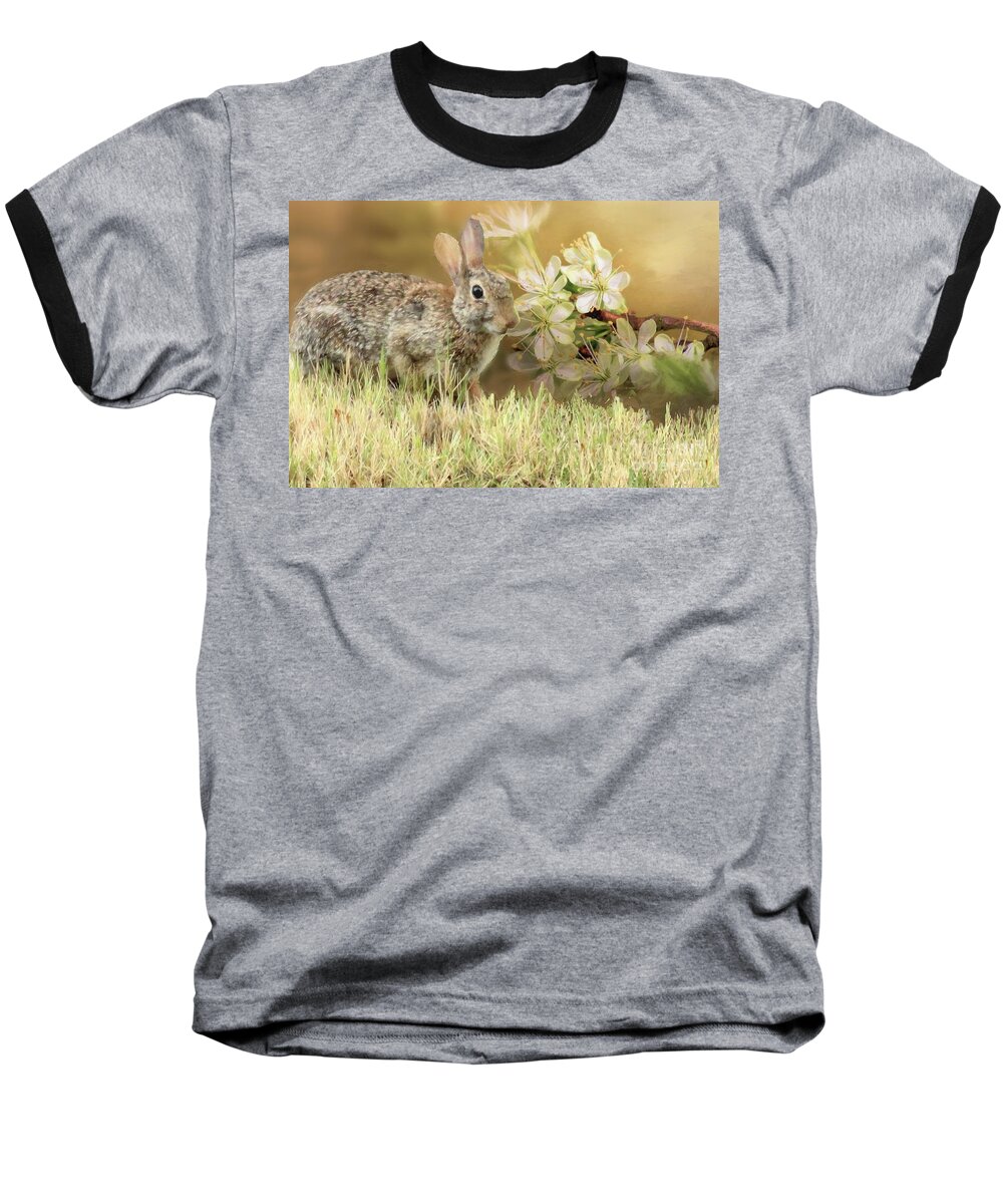 Rabbit Baseball T-Shirt featuring the digital art Eastern Cottontail Rabbit in Grass by Janette Boyd