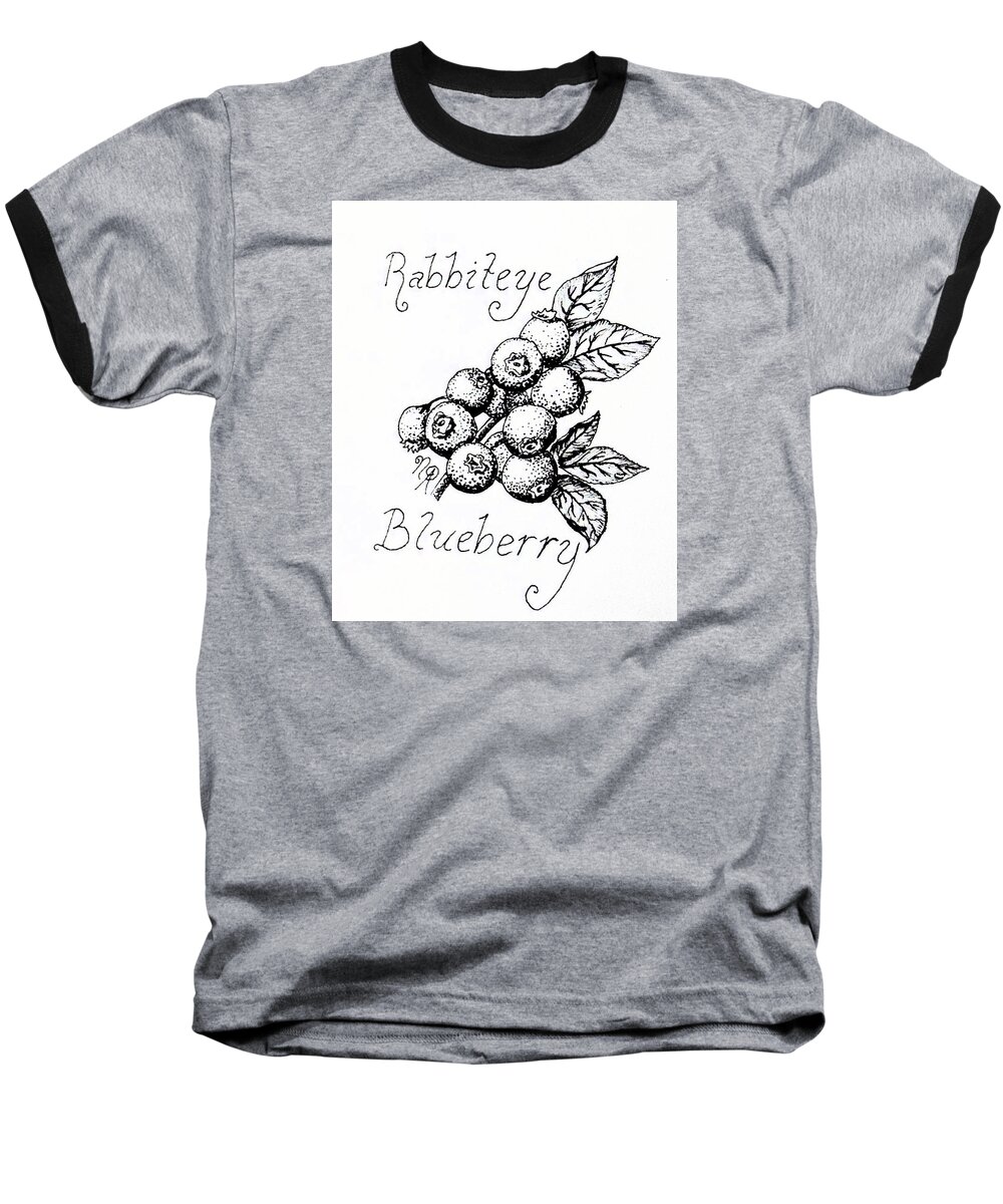 Berry Baseball T-Shirt featuring the drawing Rabbiteye Blueberry by Nicole Angell