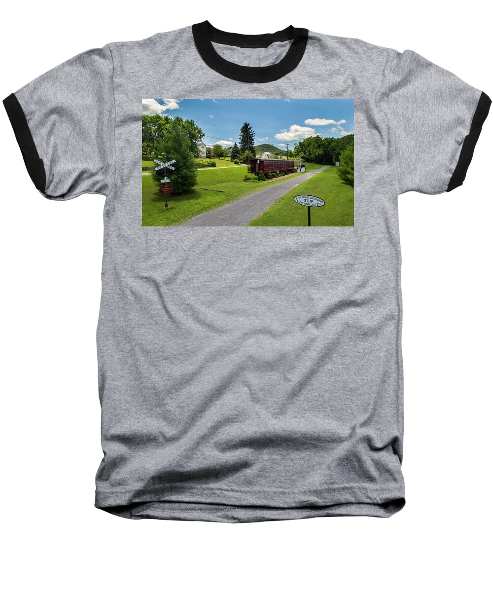 Buchanan Baseball T-Shirt featuring the photograph Rail Car Inn Virginia by Star City SkyCams