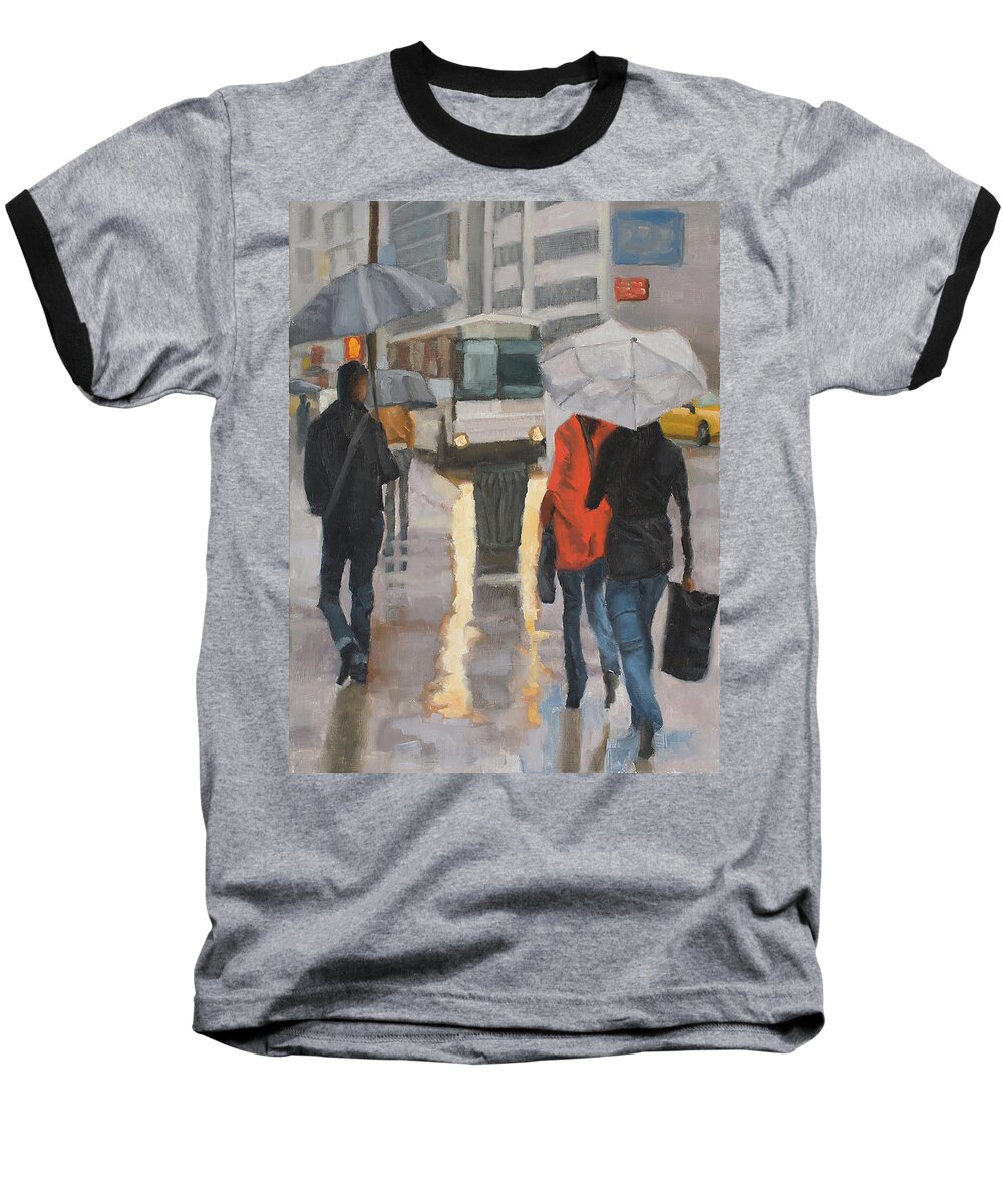 Rain Baseball T-Shirt featuring the painting Rain in midtown by Tate Hamilton
