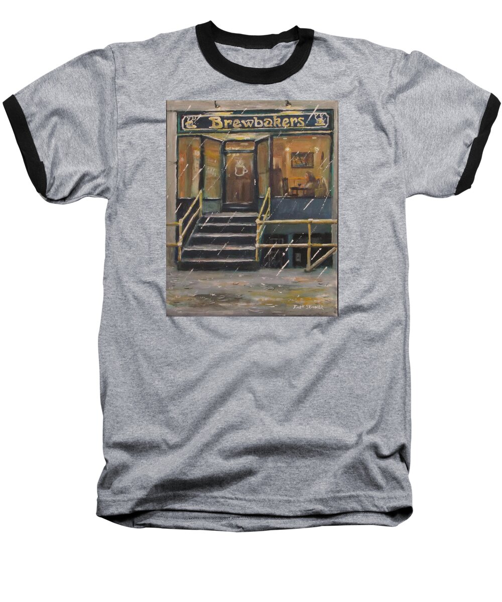 Rainy Day Baseball T-Shirt featuring the painting Rainy November Afternoon Coffee by Jack Skinner