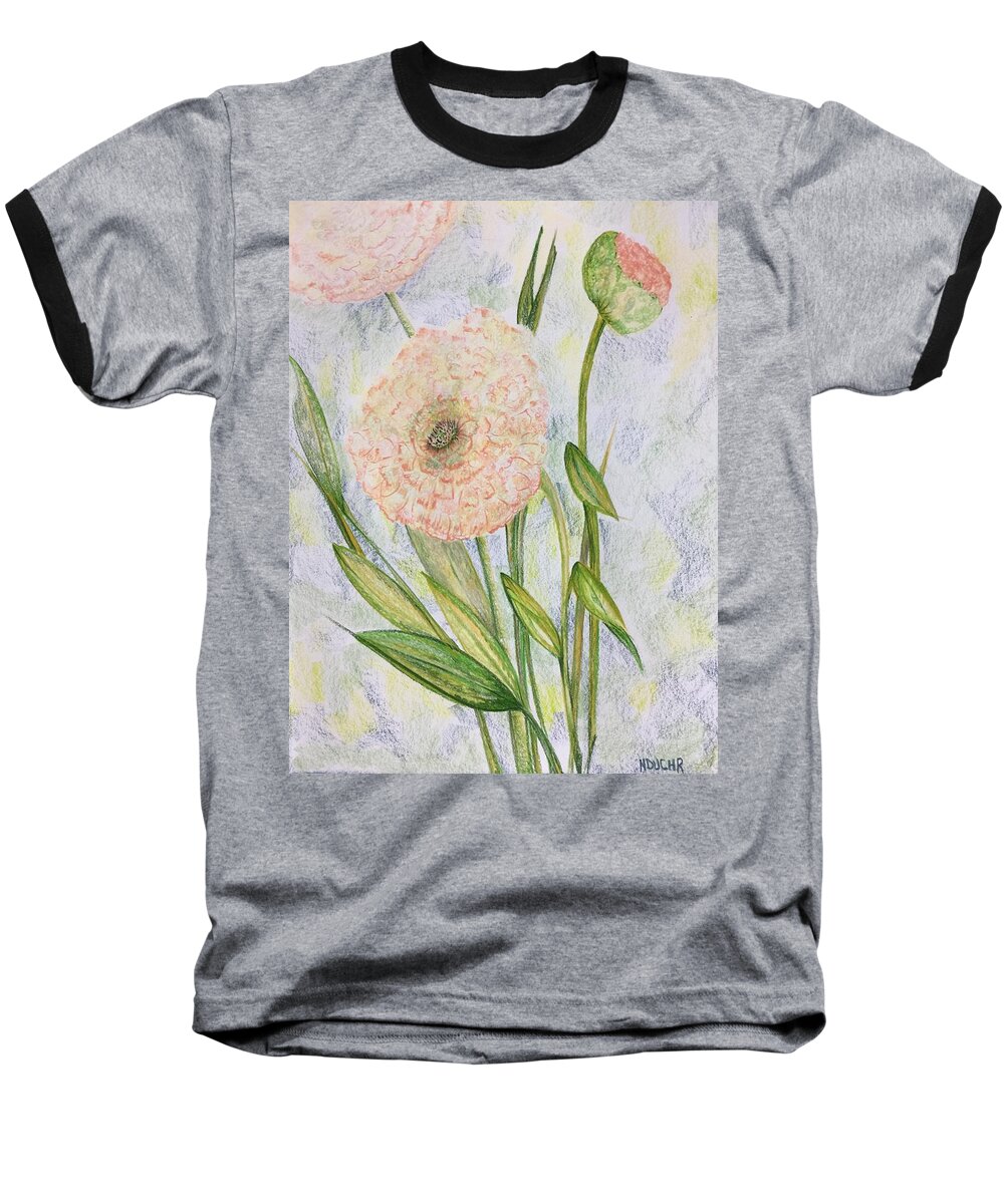 Flower Baseball T-Shirt featuring the drawing Ranunculus by Norma Duch