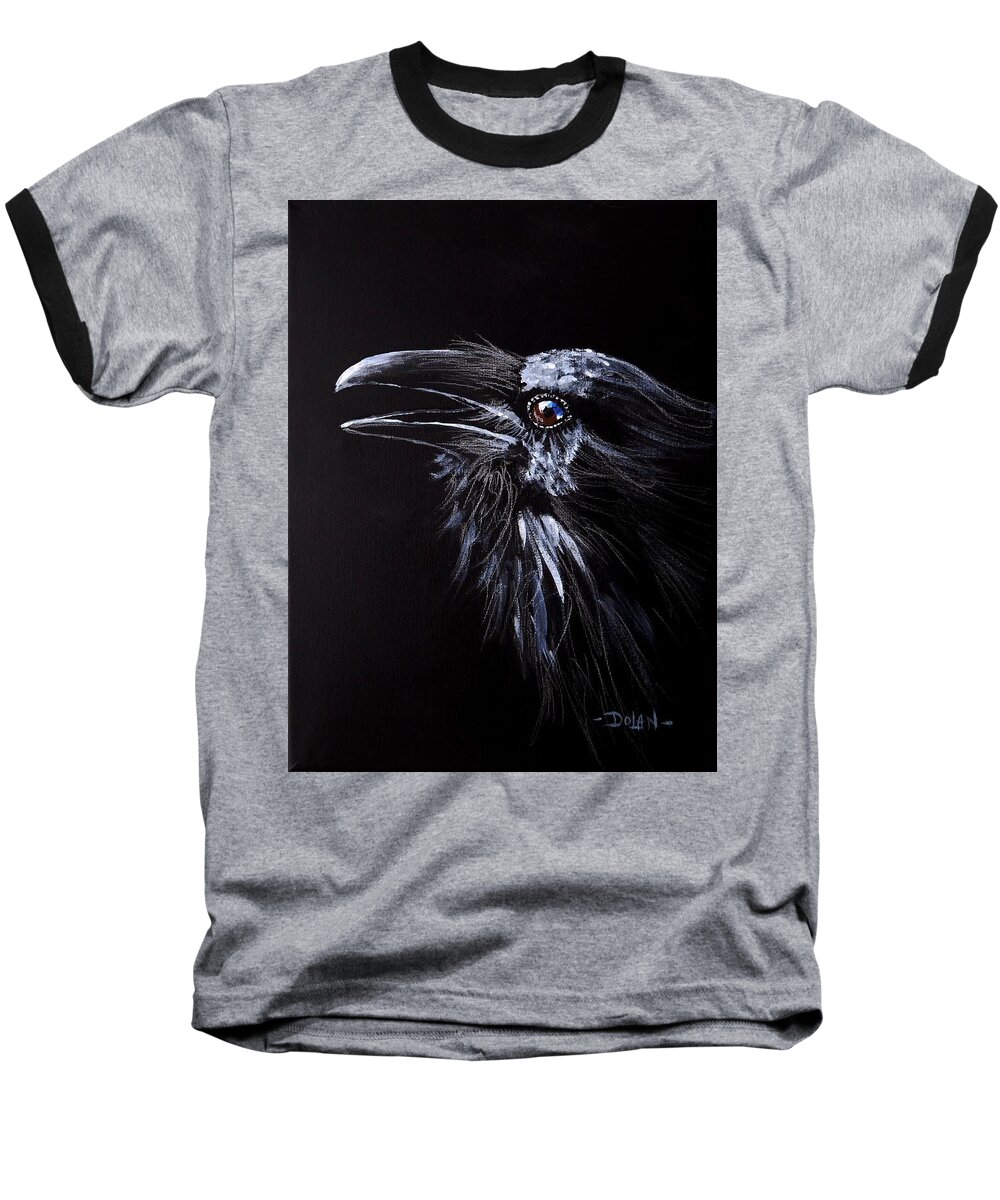 Raven Baseball T-Shirt featuring the painting Raven Portrait by Pat Dolan