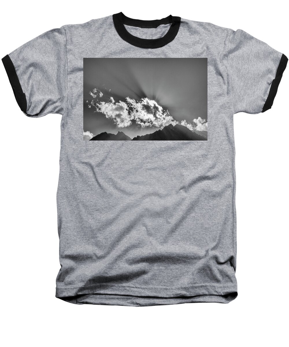 Rays Baseball T-Shirt featuring the photograph Rays through clouds, Keylong, 2005 by Hitendra SINKAR