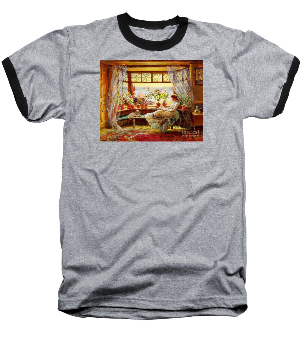 Charles James Lewis Baseball T-Shirt featuring the painting Reading by the Window #1 by Celestial Images