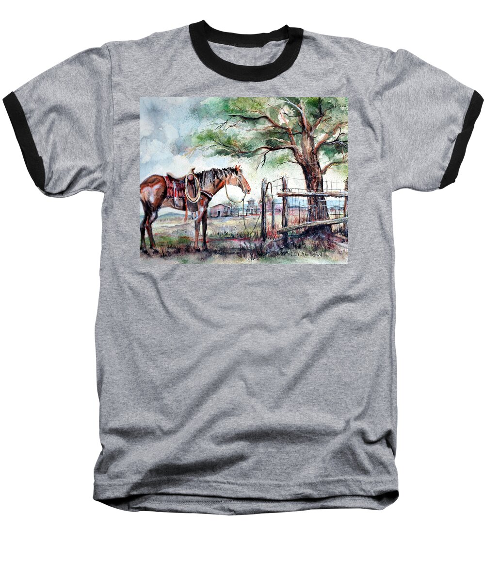 Horse Baseball T-Shirt featuring the painting Ready by Linda Shackelford