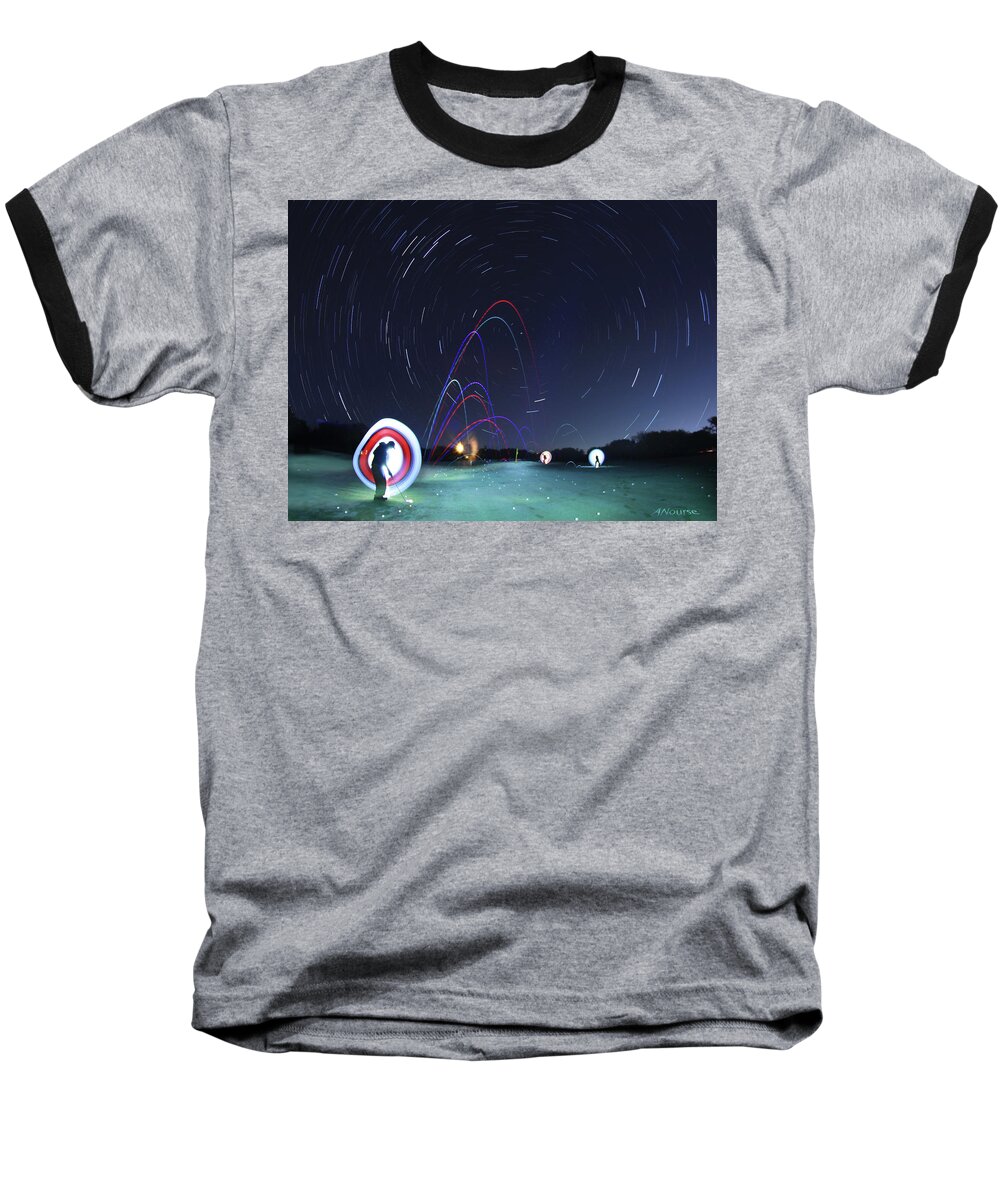 Lightpainting Baseball T-Shirt featuring the photograph Real golfers even golf at night by Andrew Nourse