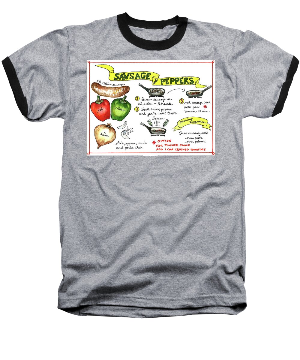 Sausage Baseball T-Shirt featuring the painting Recipe Sausage and Peppers by Diane Fujimoto