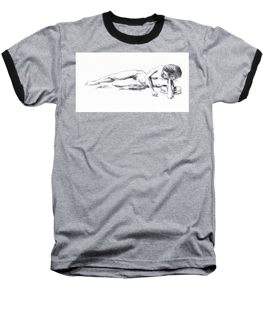 Recline Baseball T-Shirt featuring the drawing Reclining Drawing Model by Dale Turner
