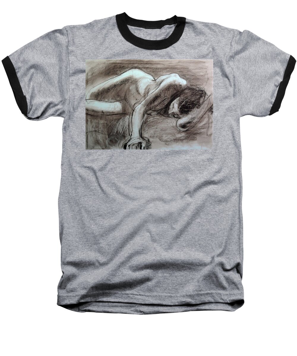 Drawing Baseball T-Shirt featuring the drawing Reclining Female by Harry Robertson