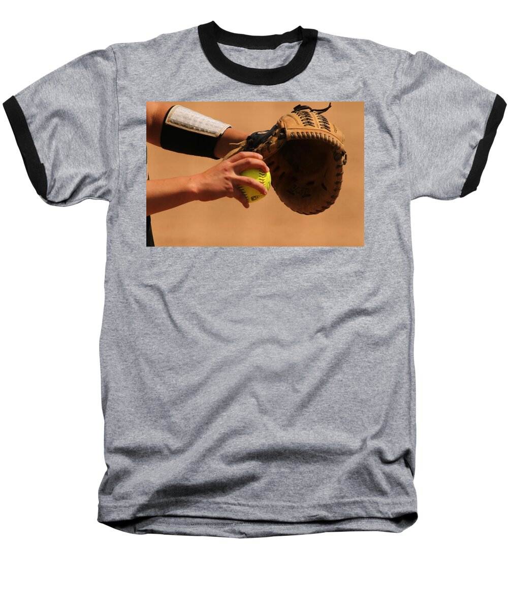 Softball Baseball T-Shirt featuring the photograph Recoiling into a Throw by Laddie Halupa