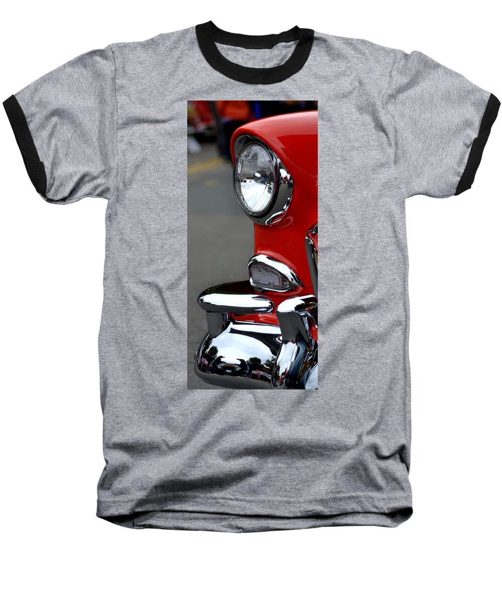 Classic Car Baseball T-Shirt featuring the photograph Red 55 Chevy Headlight by Dean Ferreira
