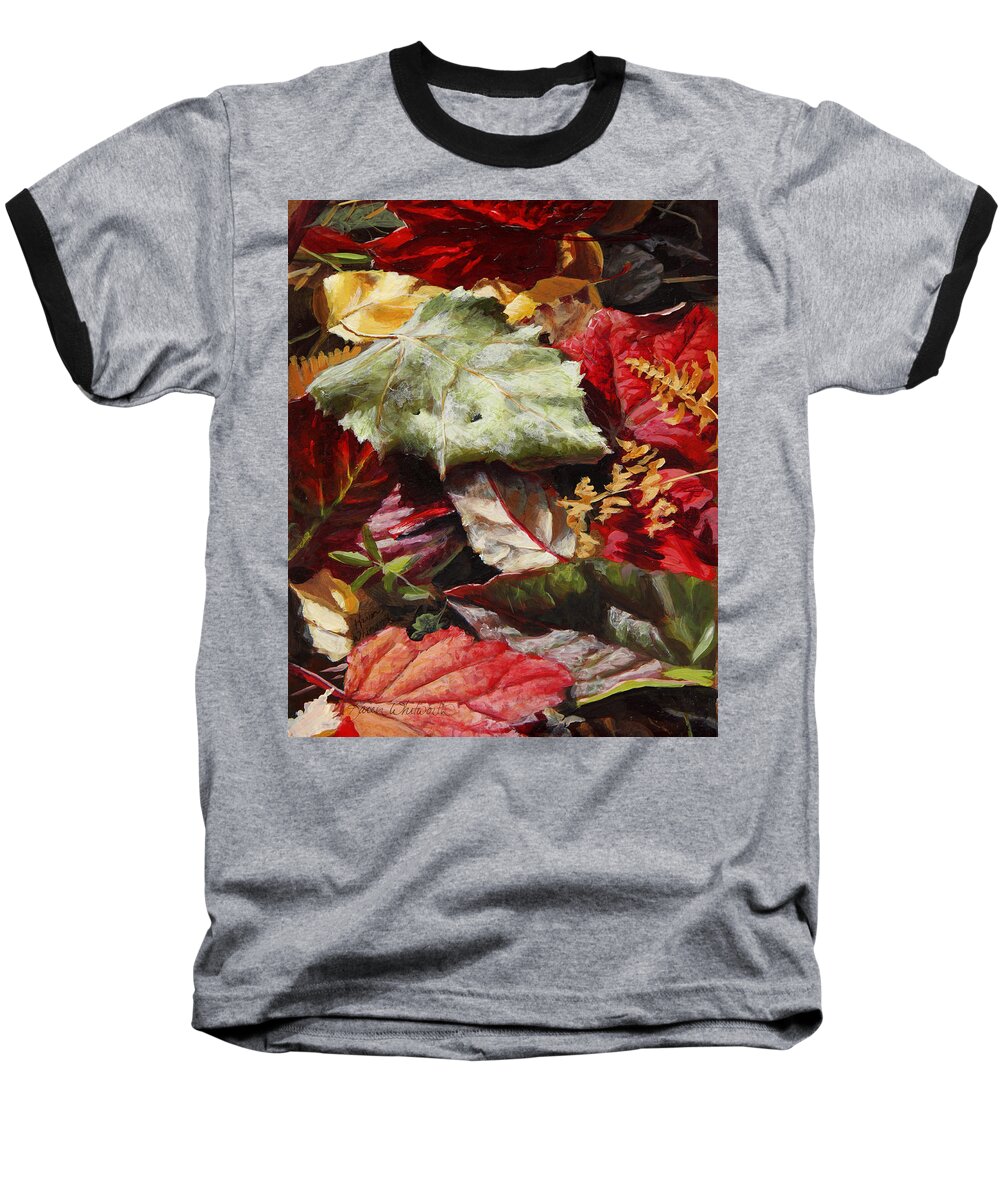 Realism Baseball T-Shirt featuring the painting Red Autumn - Wasilla Leaves by K Whitworth