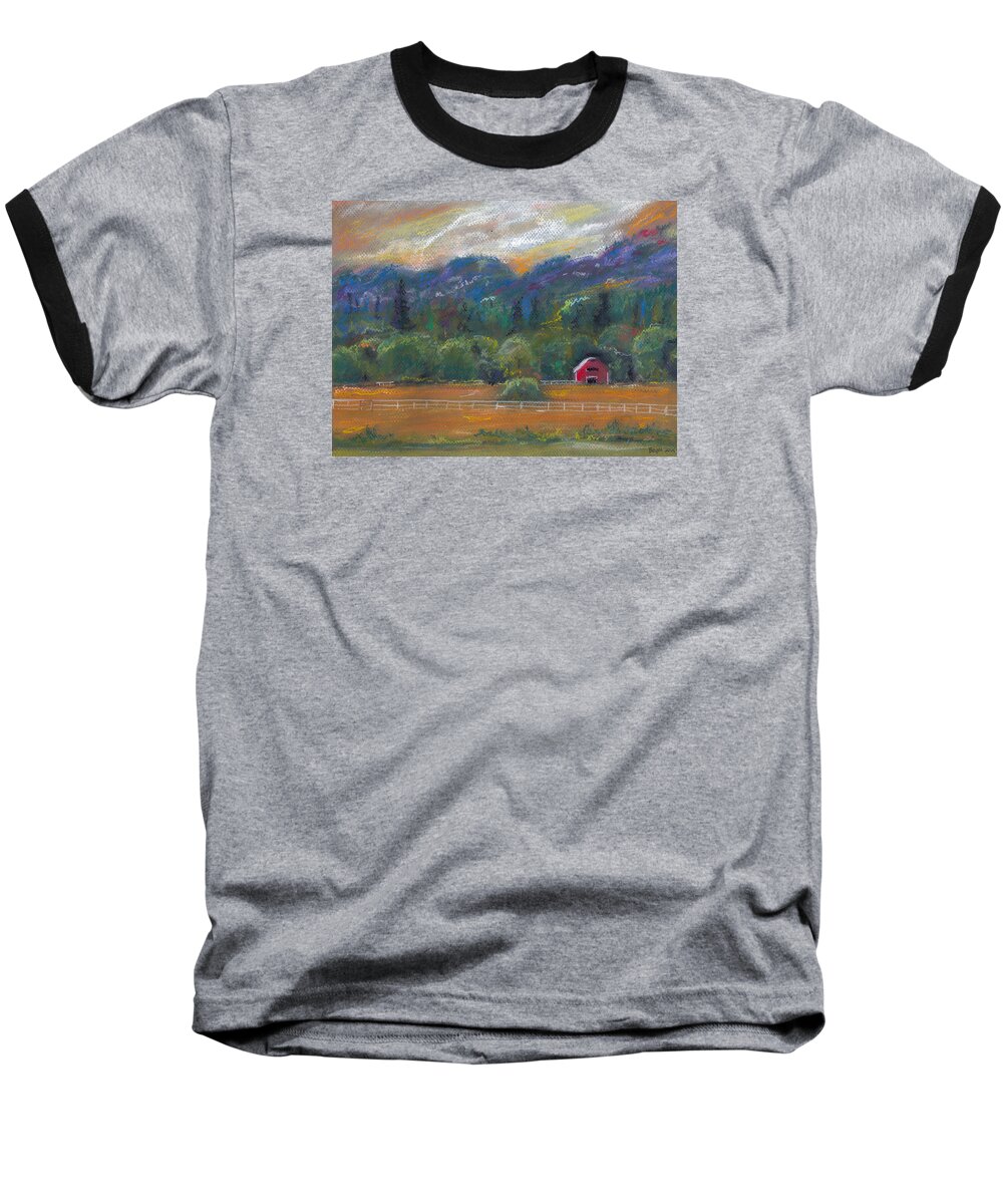 Red Barn Baseball T-Shirt featuring the painting Red Barn by Clara Sue Beym