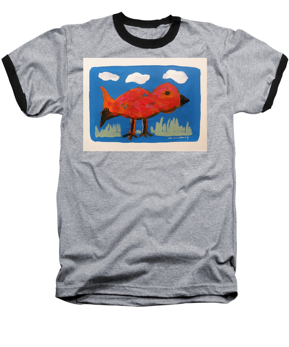 Acrylic Baseball T-Shirt featuring the painting Red Bird in Grass by John Williams