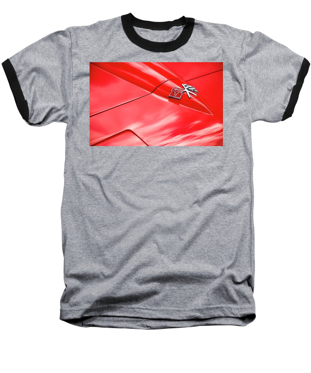 Hood Baseball T-Shirt featuring the photograph Red Corvette Hood by Brian Kinney