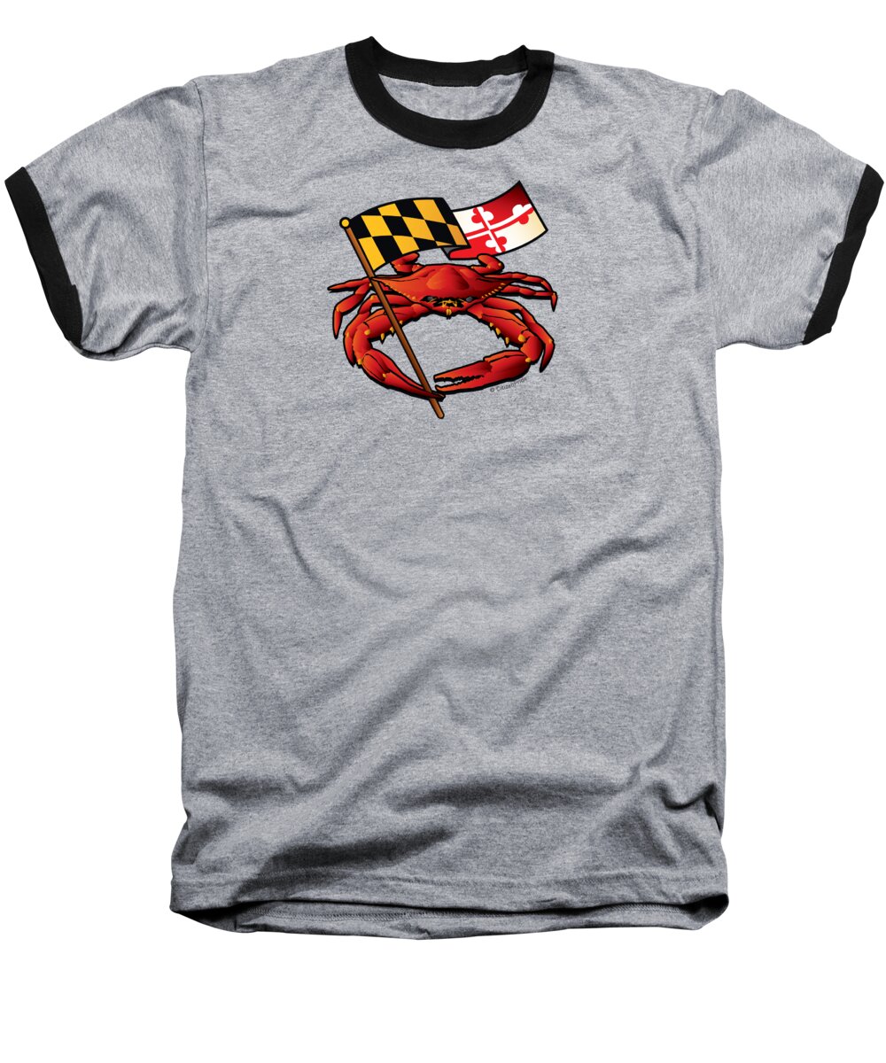 Maryland Crab Baseball T-Shirt featuring the digital art Red Crab Maryland Flag Crest by Joe Barsin