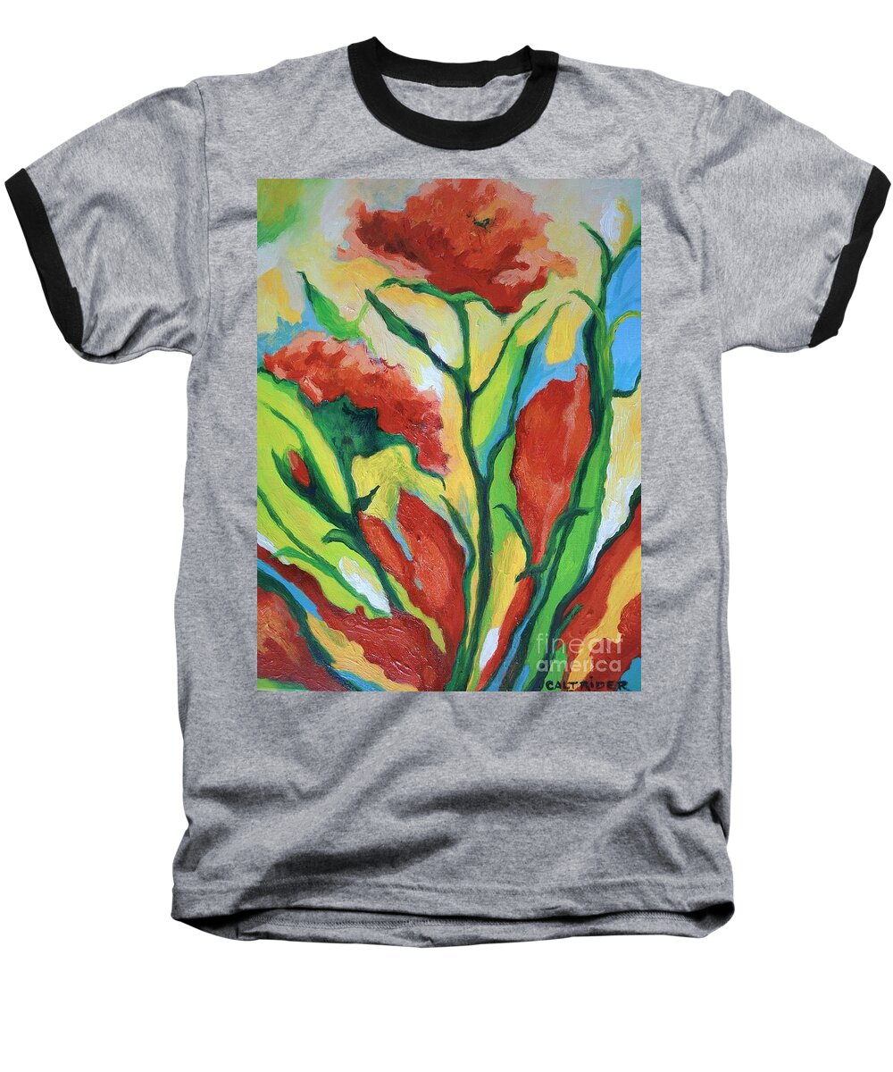 Flowers Baseball T-Shirt featuring the painting Red Delight by Alison Caltrider