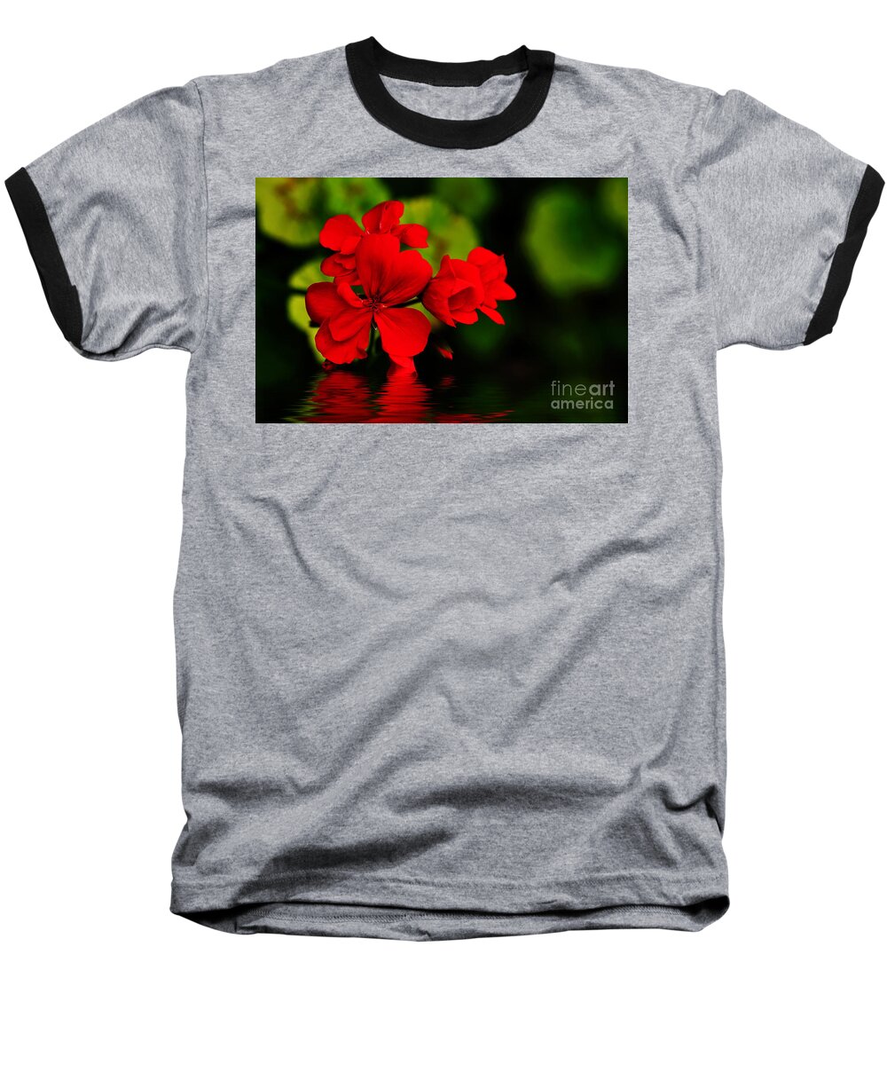 Photography Baseball T-Shirt featuring the photograph Red Geranium on Water by Kaye Menner