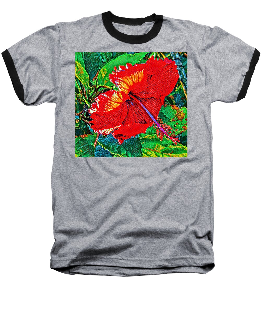 #flowersofaloha #redhibiscus #red #hibiscus #aloha #hawaii Baseball T-Shirt featuring the photograph Red Hibiscus Aslant by Joalene Young