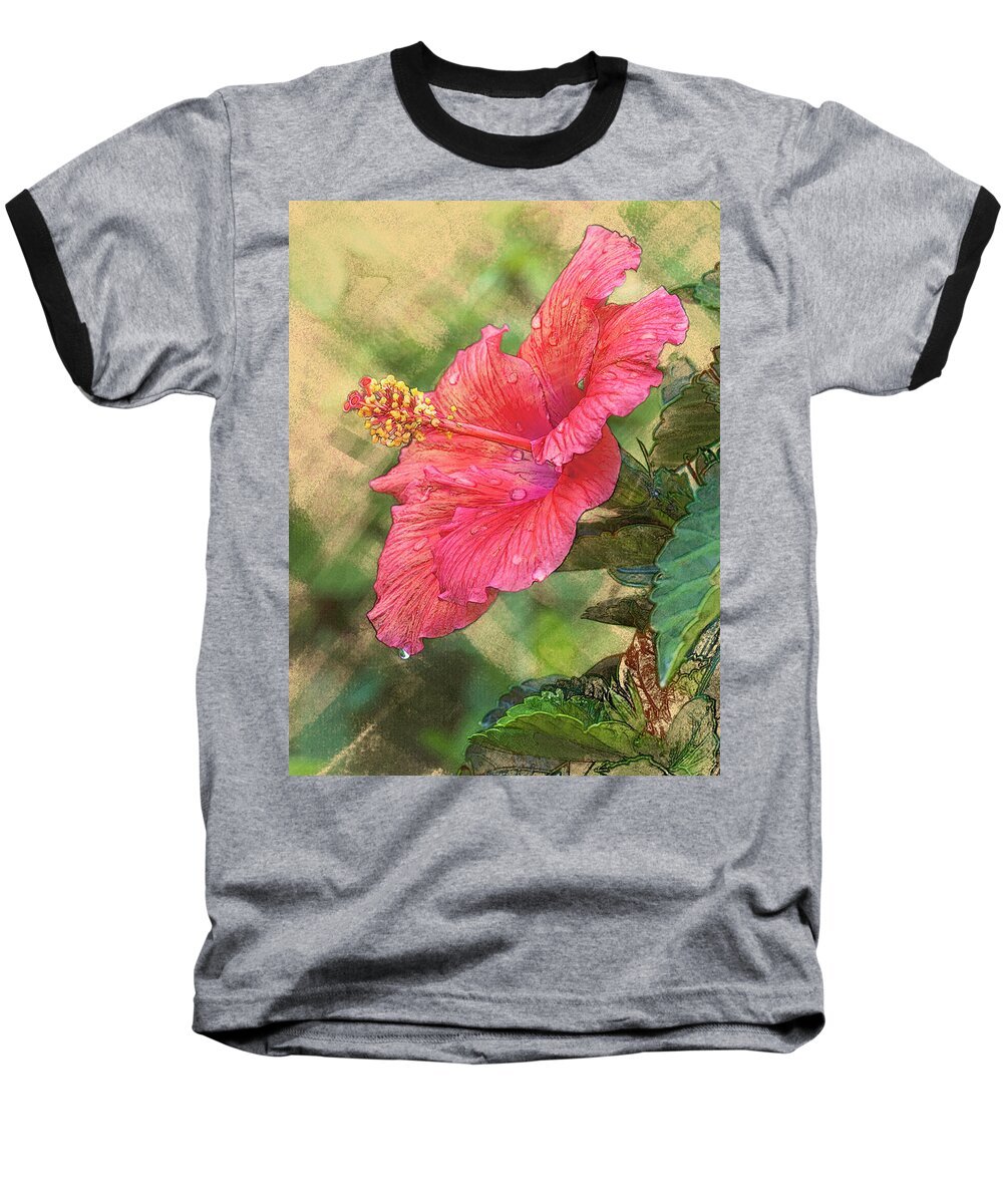 5dii Baseball T-Shirt featuring the digital art Red Hibiscus by Mark Mille