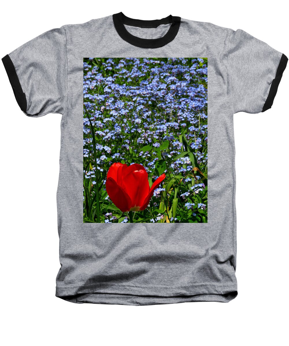 Flowers Baseball T-Shirt featuring the photograph Red in Blue2 by John Topman