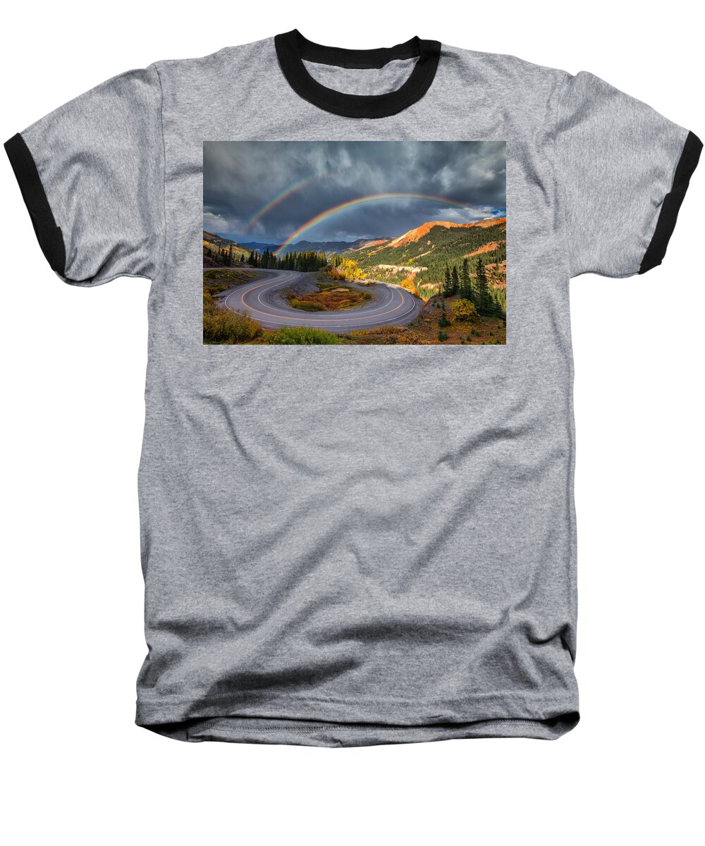 Rainbows Baseball T-Shirt featuring the photograph Red Mountain Rainbow by Darren White