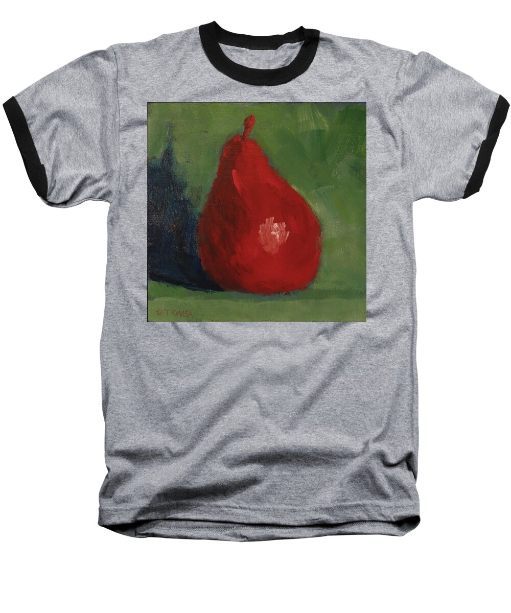 Red Pear Baseball T-Shirt featuring the painting Red Pear by Bill Tomsa