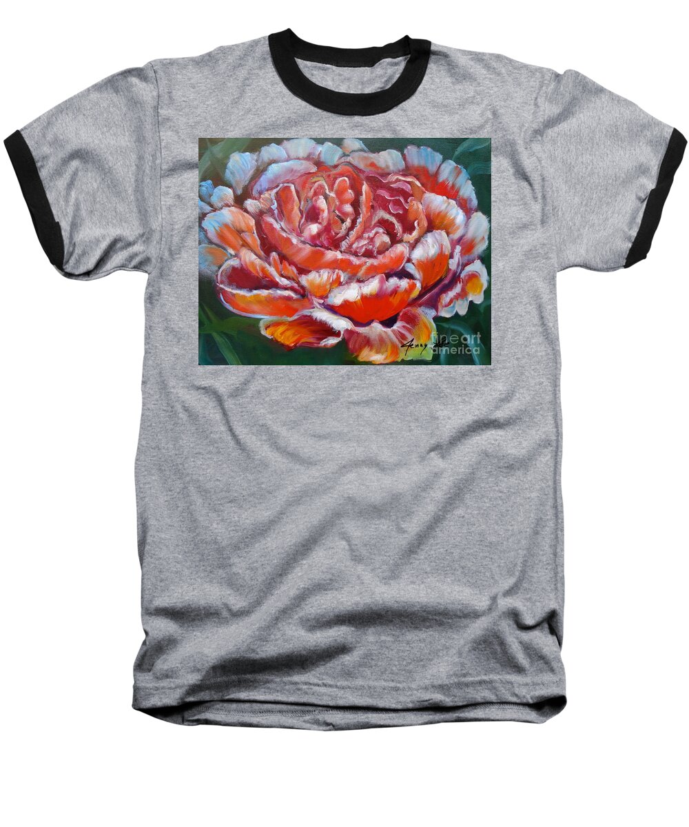 Floral Baseball T-Shirt featuring the painting Red Peony by Jenny Lee