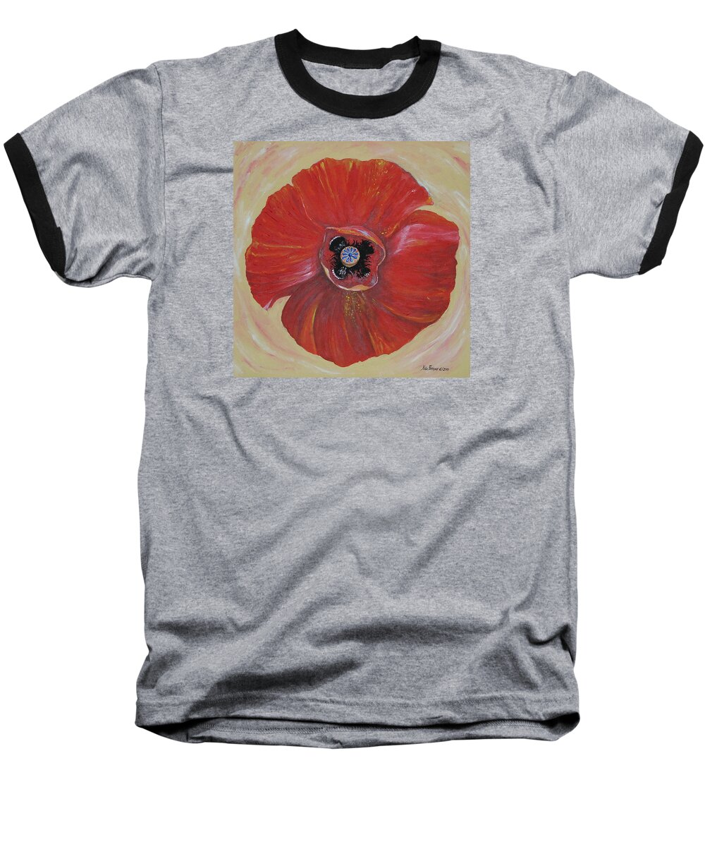 Acrylic Baseball T-Shirt featuring the painting Red Poppy by Rita Fetisov