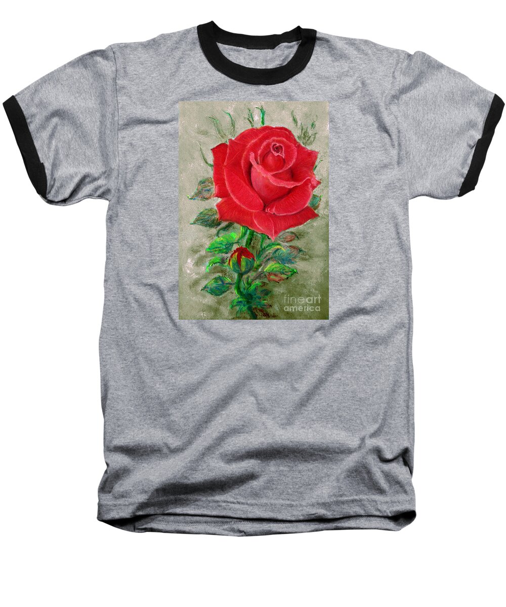 Red Rose Baseball T-Shirt featuring the painting Red Rose by Jasna Dragun