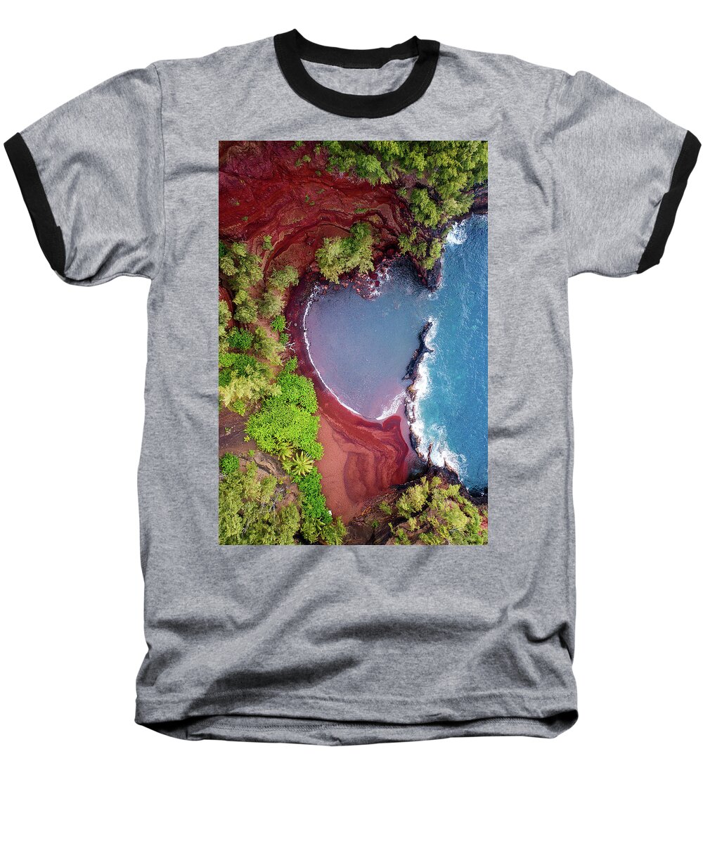 Maui Hawaii Seascape Aerial Ocean Beach Baseball T-Shirt featuring the photograph Red Sand Heart by James Roemmling