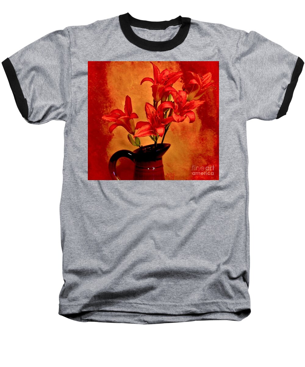 Photo Baseball T-Shirt featuring the photograph Red Tigerlilies in a Pitcher by Marsha Heiken