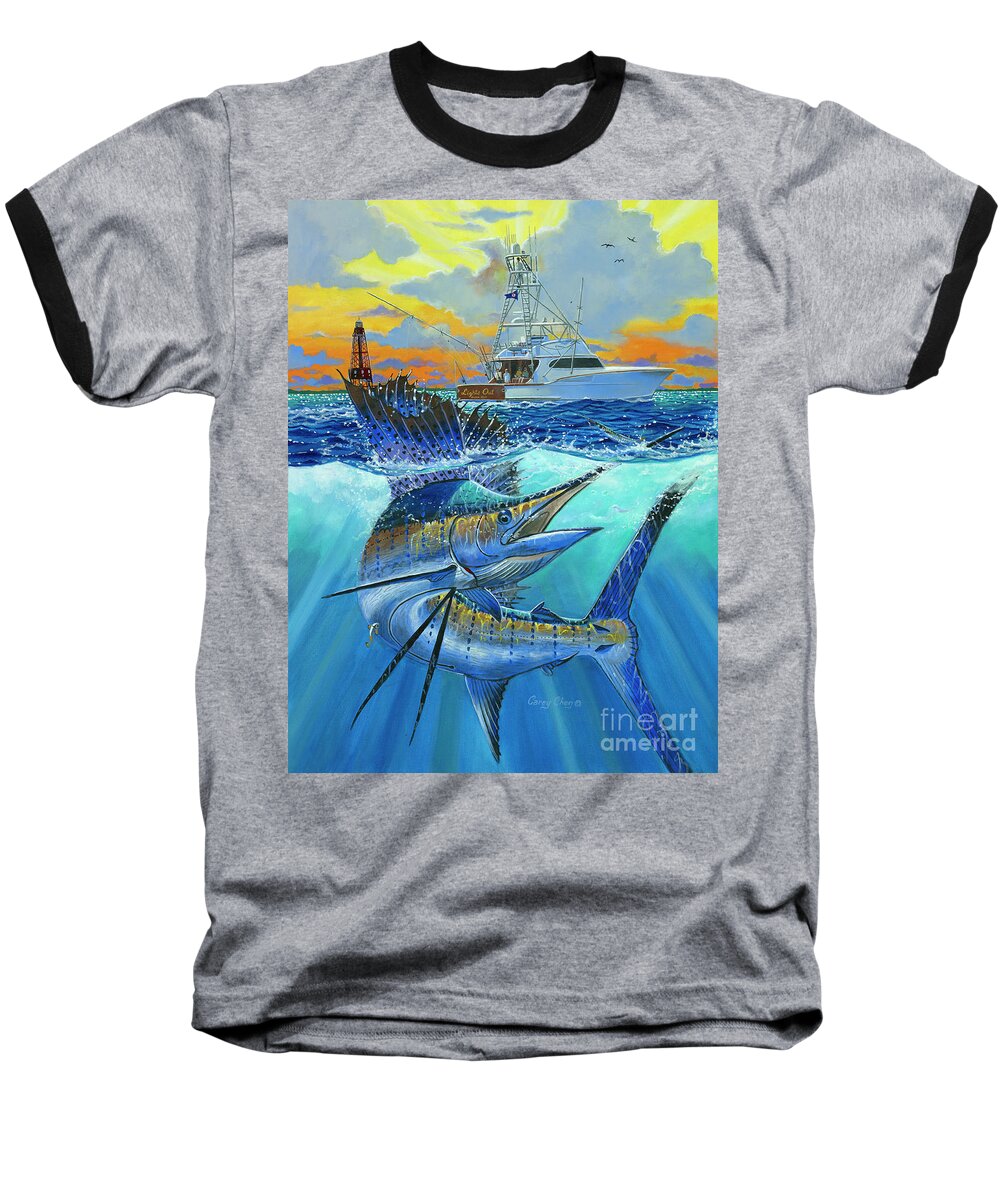 Sailfish Baseball T-Shirt featuring the painting Reef Cup 2017 by Carey Chen