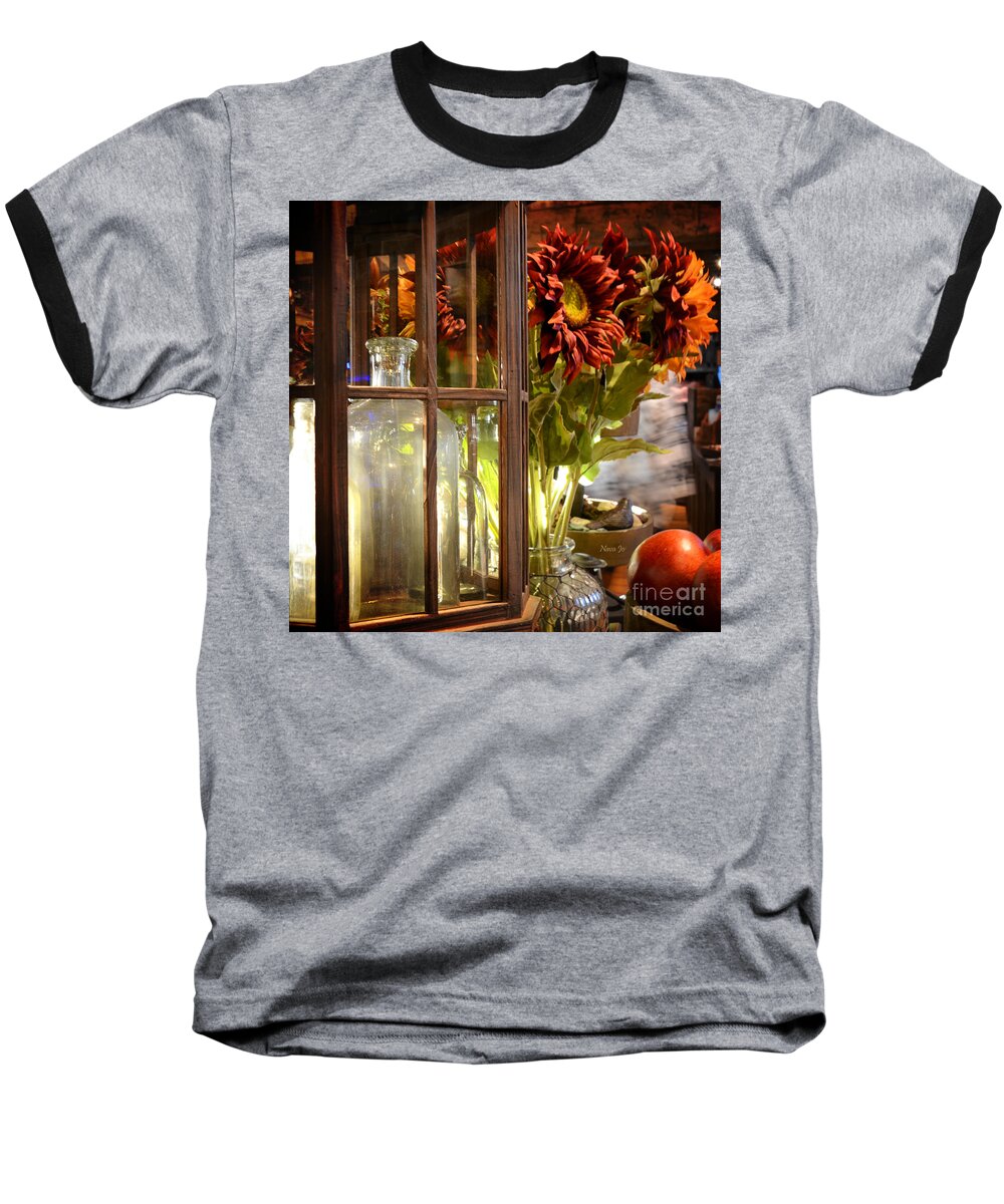 Floral Baseball T-Shirt featuring the photograph Reflections In A Glass Bottle by Nava Thompson