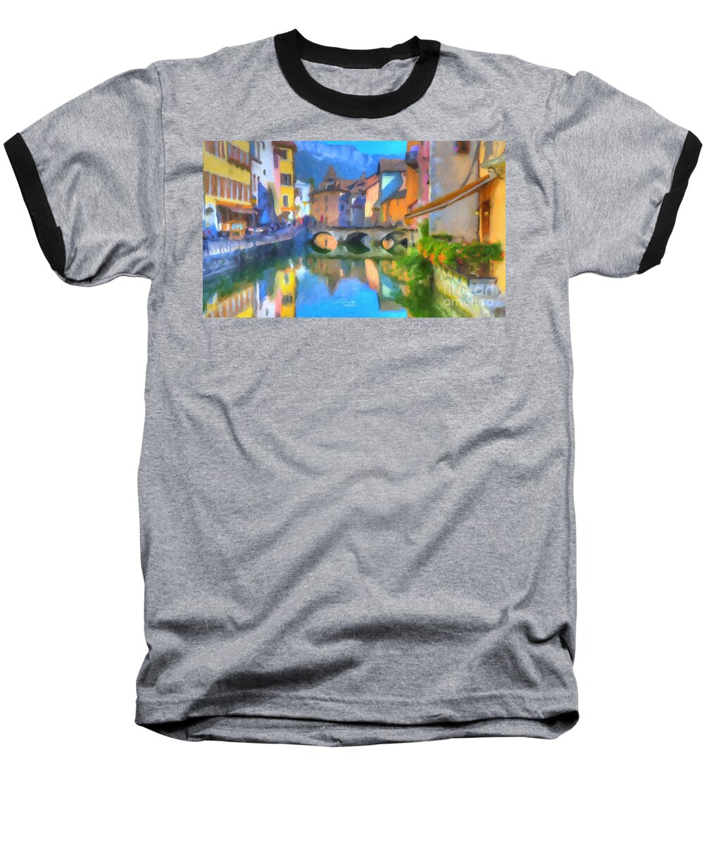 The Lovely French Riviera Village Of Eze (pronounced Eza) Baseball T-Shirt featuring the painting Reflections of Eze by Chris Armytage