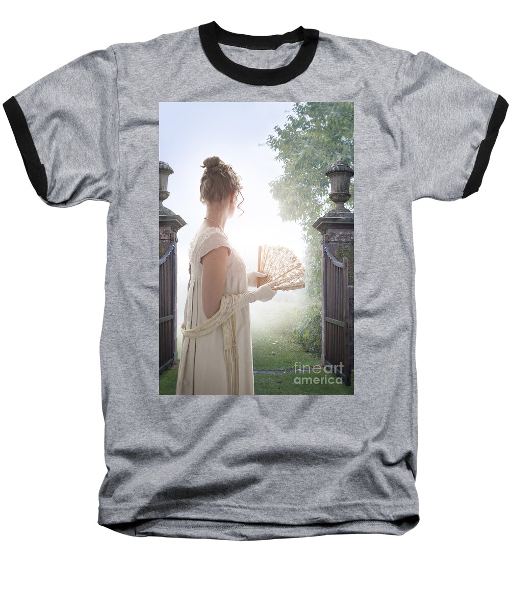 Regency Baseball T-Shirt featuring the photograph Regency Woman Looking Through A Gateway by Lee Avison