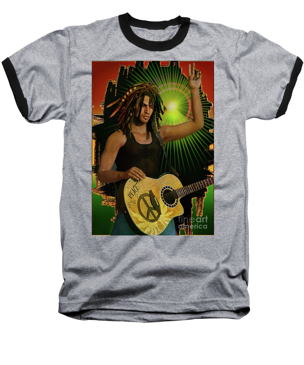 Guitar Baseball T-Shirt featuring the digital art Reggae Peace Man by Shadowlea Is