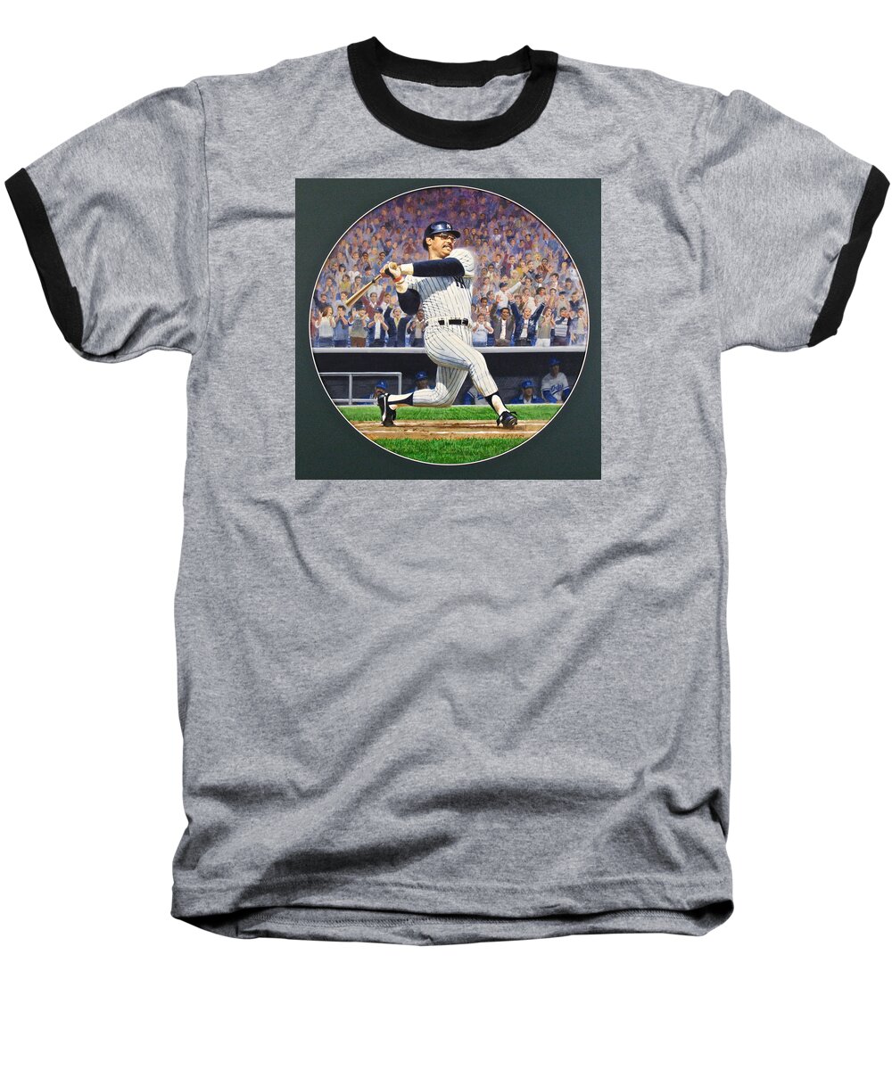 Acrylic Painting Baseball T-Shirt featuring the painting Reggie Jackson by Cliff Spohn