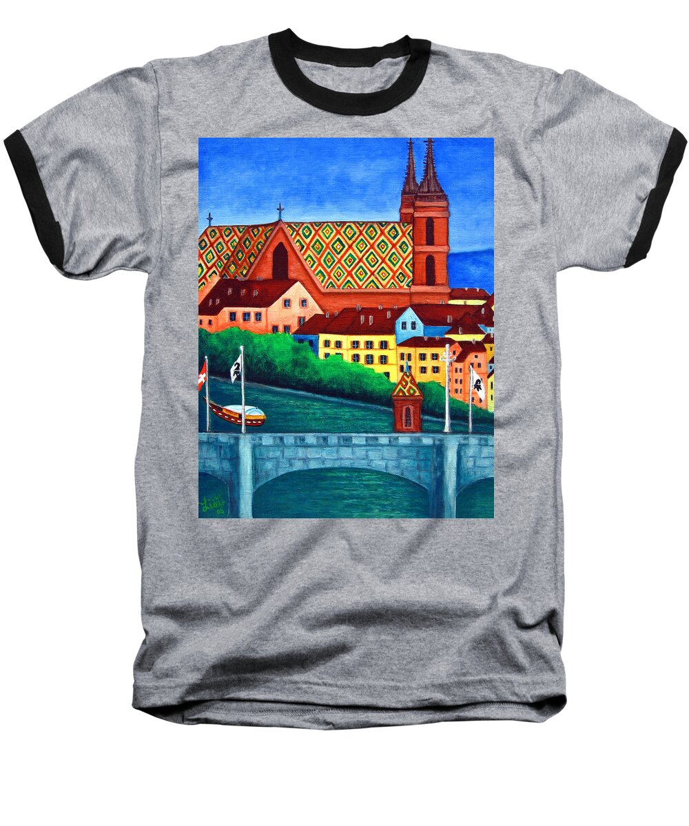 Basel Baseball T-Shirt featuring the painting Remembering Basel by Lisa Lorenz