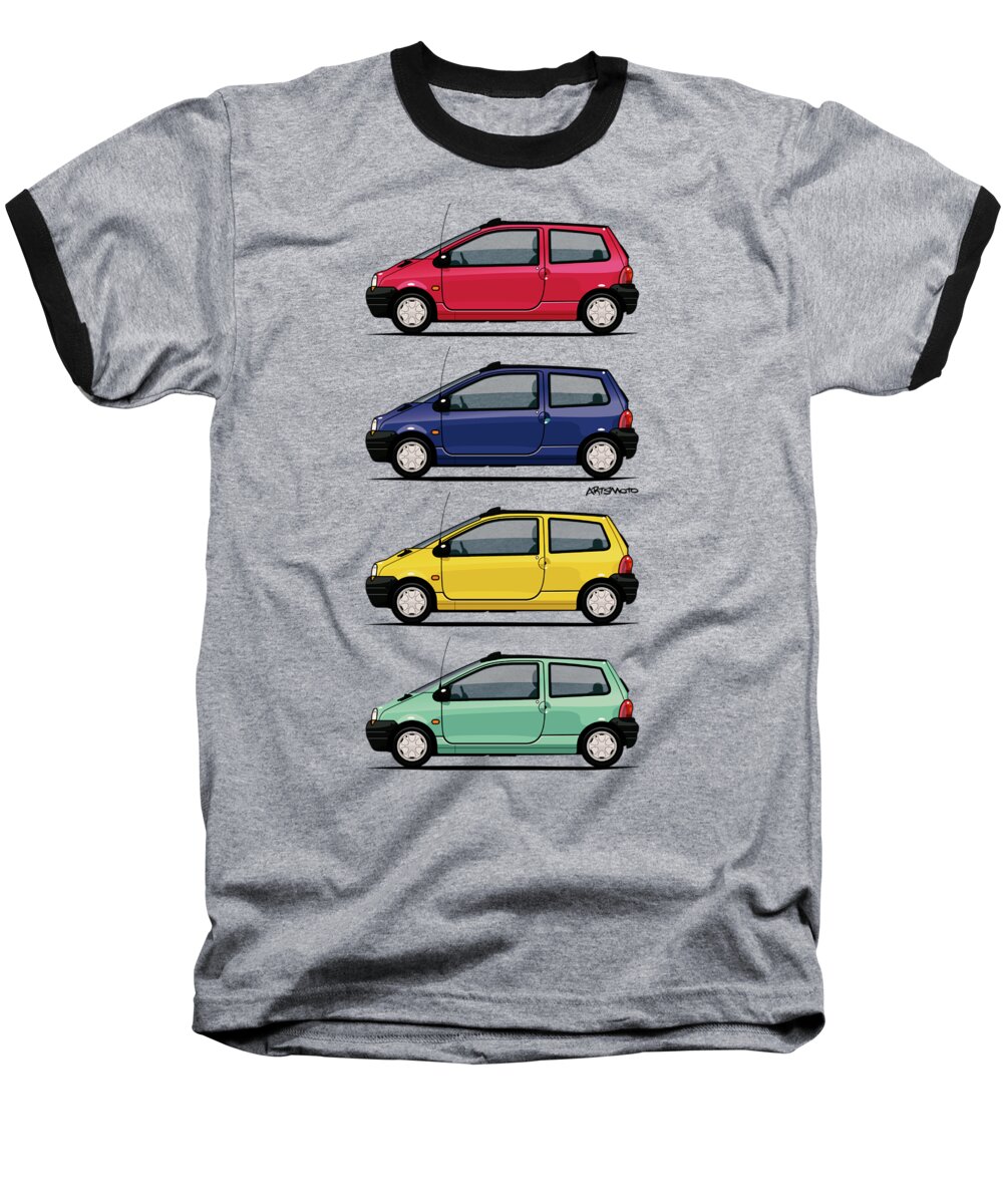 Car Baseball T-Shirt featuring the digital art Renault Twingo 90s Colors Quartet by Tom Mayer II Monkey Crisis On Mars